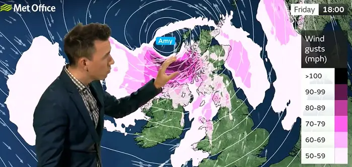 Storm Amy weather map