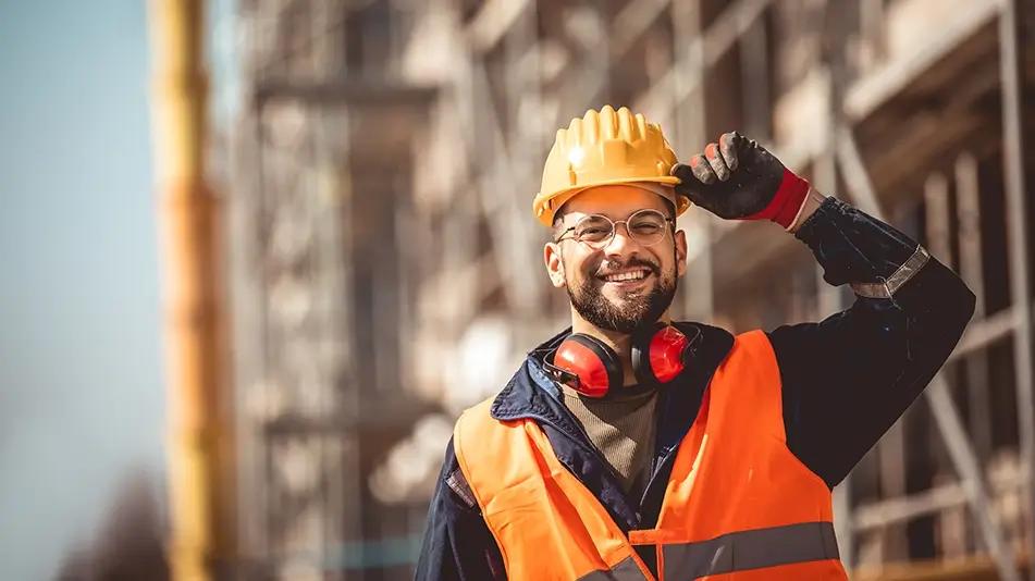 Construction worker wearing PPE on site