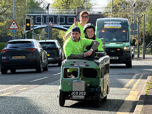 The Emerton brothers onboard their bus as they arrive in Nantwich, Cheshire on Easter Sunday