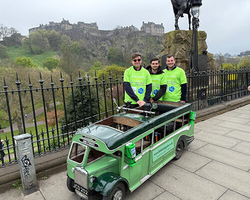 The Emerton brothers and their bus in Edinburgh, Scotland