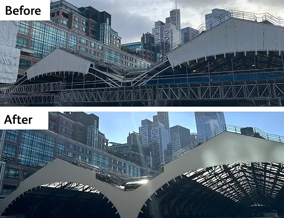 Before and after of the decorative timber valance