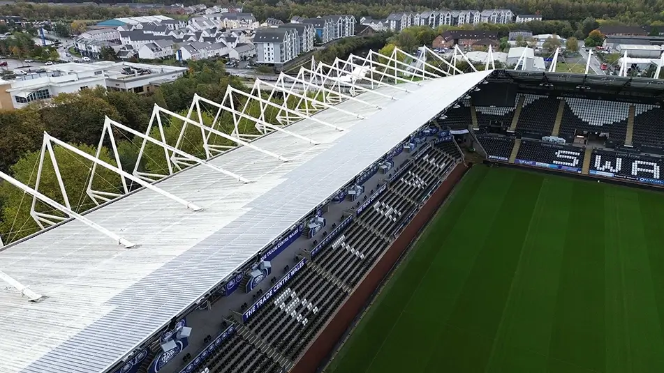 Brett Martin Marlon CS corrugated polycarbonate sheets installed on roof of Swansea Stadium
