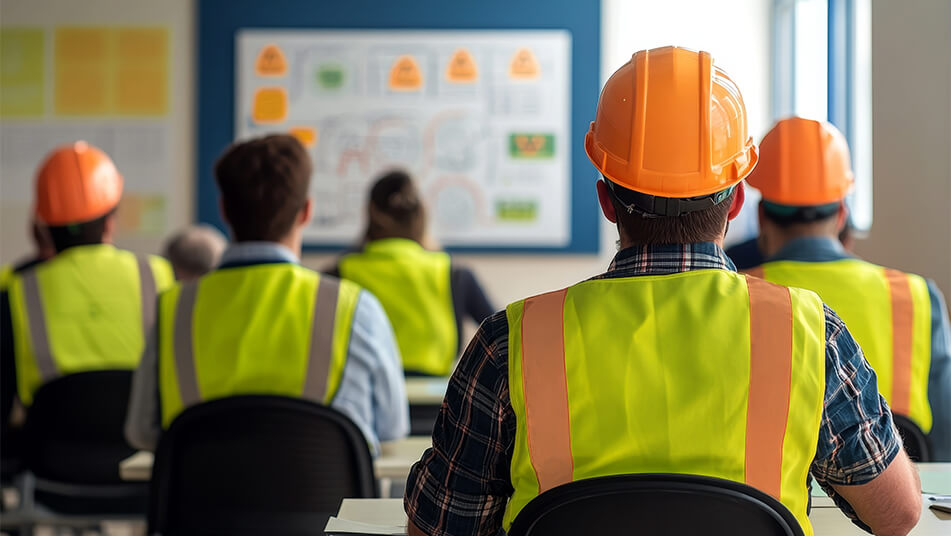 Construction workers in classroom environment
