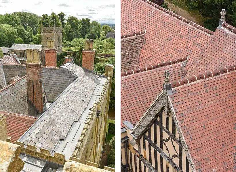 Roof restoration works on Coughton Court