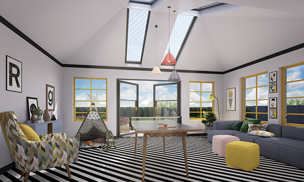 Inside view of conservatory depicting Guardian Building Systems warm roof home extension roof 