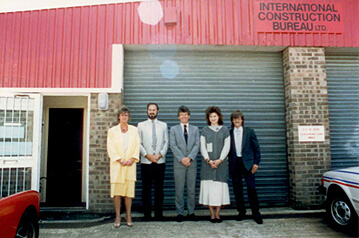 International Construction Bureau’s first offices, with founder, Michael Steinbach, second left.