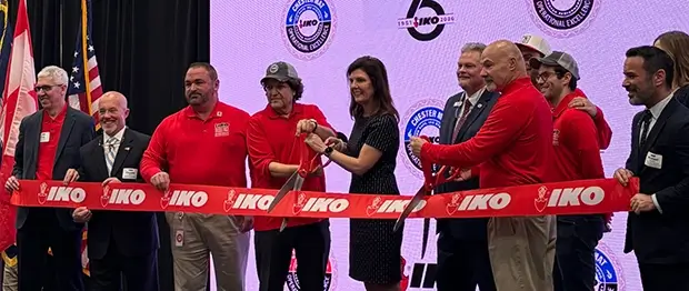IKO team celebrating the grand opening of its new fibreglass manufacturing facilities