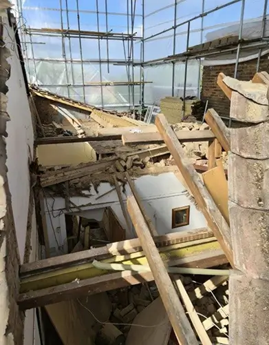 The collapsed roof