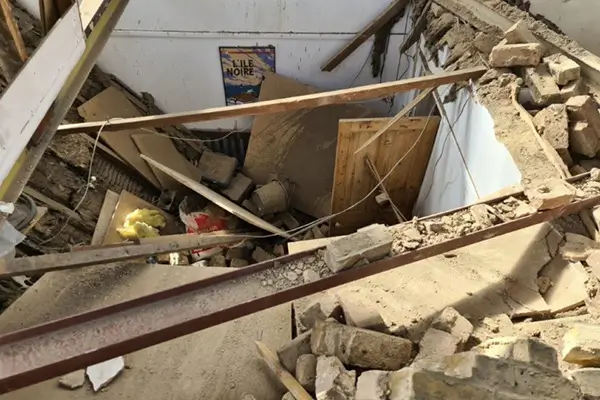 The collapsed roof