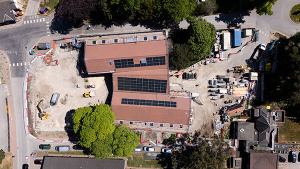 Drone image of the new MND centre roof