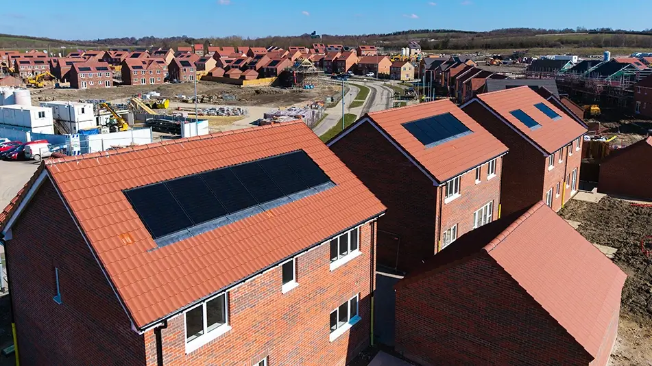 New build housing with in-roof solar panels installed