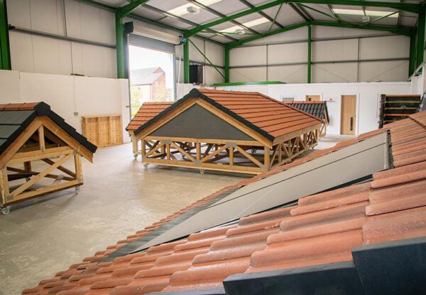 The roof training rigs inside Russell Roof Tiles' new training hub