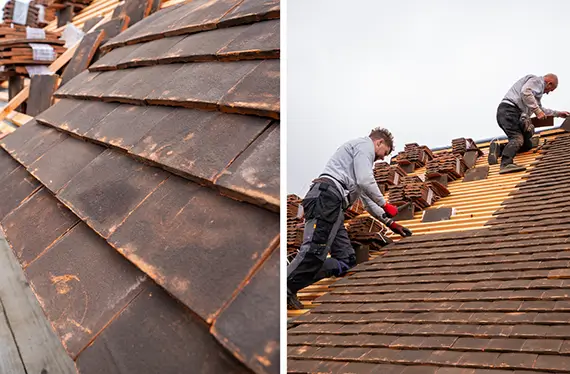 Roofers working on the Big Build's houses new roof